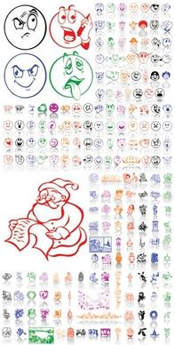 christmas emoticons collection funny faces sketch