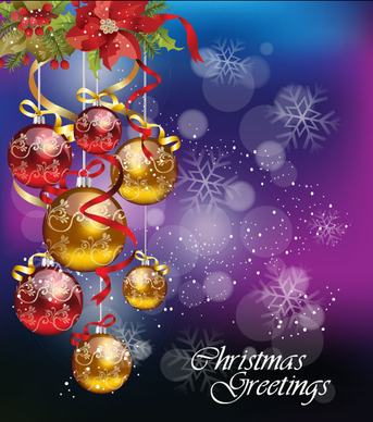 christmas ornaments with greeting card background vector