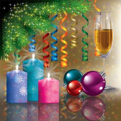 christmas background luxury shiny candles balls champagne decor
