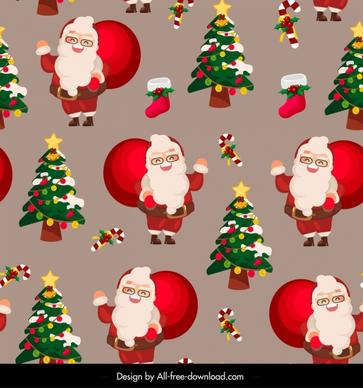 christmas pattern cute santa claus fir trees decor