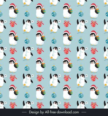 christmas pattern template repeating cute penguins sketch dynamic cartoon design 