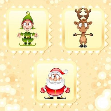 christmas stamp templates cute claus clown reindeer icons