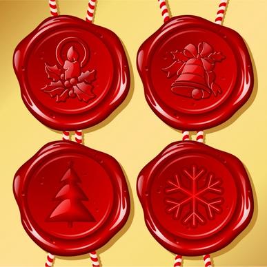 christmas decor elements elegant shiny red emblem labels