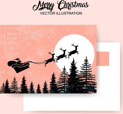 christmas postcard template sleighing santa claus classical design
