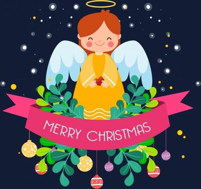 christmas poster angel ribbon decoration colored cartoon design