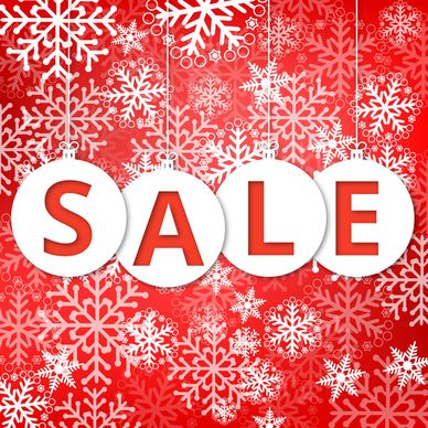 christmas sale poster with snowflakes and red background