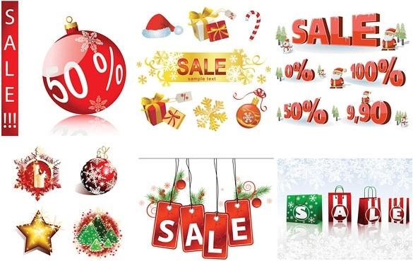 christmas sales discount decorative elements vector