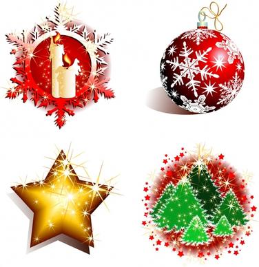 christmas design elements shiny sparkling baubles icons