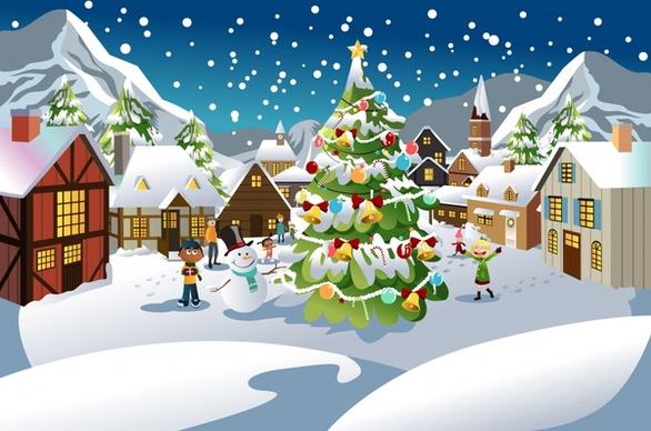 christmas scene background dynamic colorful cartoon design