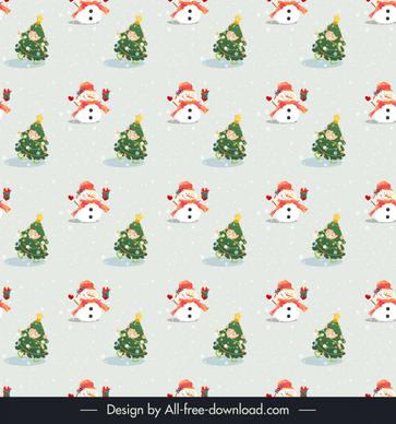 christmas seamless pattern template cute kid snowman fir tree outline