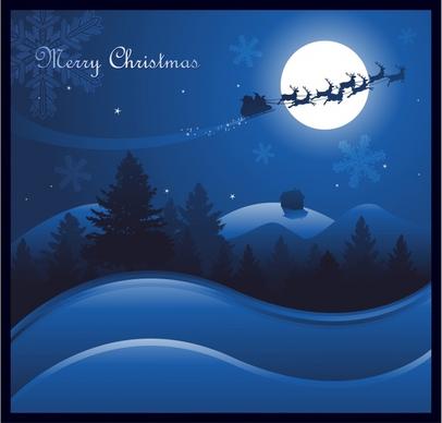xmas background moonlight sleighing santa dark blue design