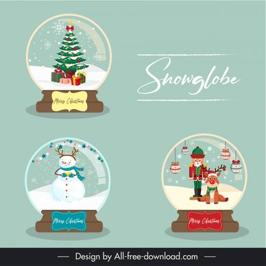christmas snowglobes design elements cute cartoon