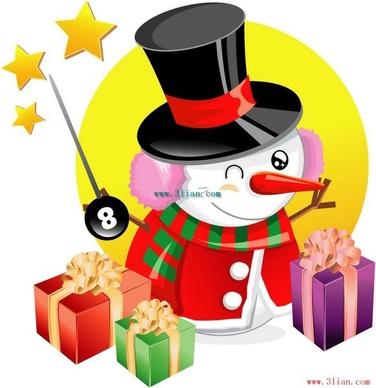 christmas snowman and gifts vector