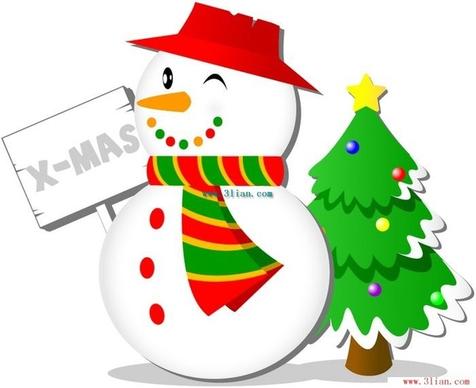 christmas snowman christmas tree vector
