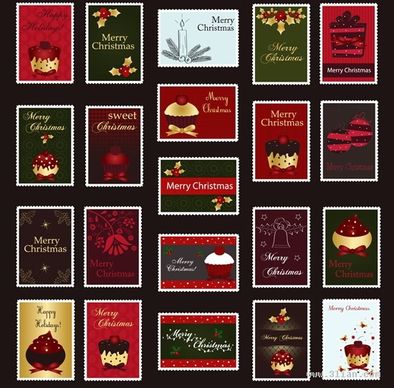 christmas stamps collection dark colored classical decor