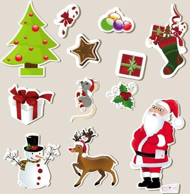 christmas stickers element 01 vector