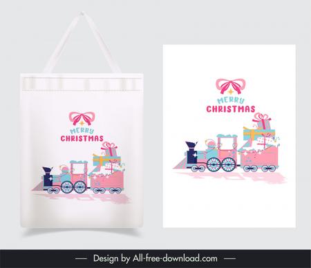 christmas tote bag  template flat train toy presents