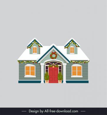 christmas town desing element cute decorated house sketch symmetric classic design 