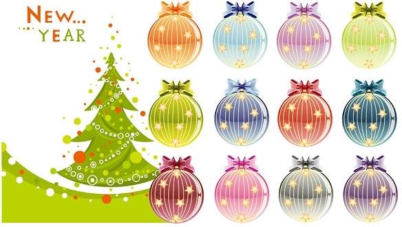 christmas tree and decorative ball vector