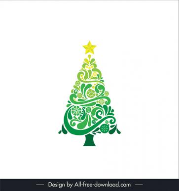  christmas tree icon flat classical symmetric shape curves sketch