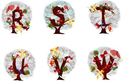 christmas tree letters 05 vector