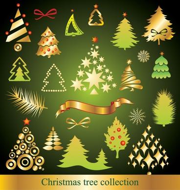 christmas trees collection modern shiny colored flat shapes