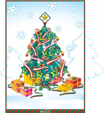 christmas background classical design fir tree box icons