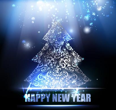 christmas tree with new year blue background