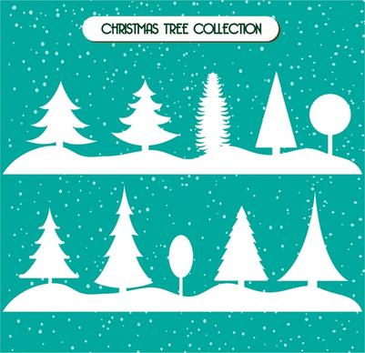 christmas trees collection in white silhouette style