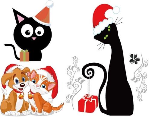 christmas vector cute cats and dogs