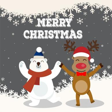 christmas vector illustration with white bear and reindeer