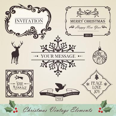 christmas vintage ornaments elements vector set