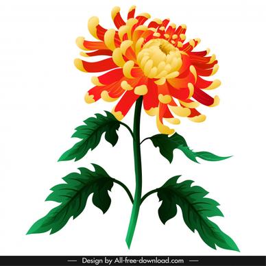chrysanthemum floral icon blooming sketch colorful 3d design