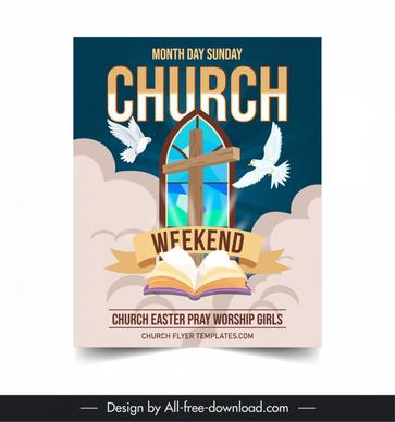 church flyer template dynamic pigeon bible cross decor 