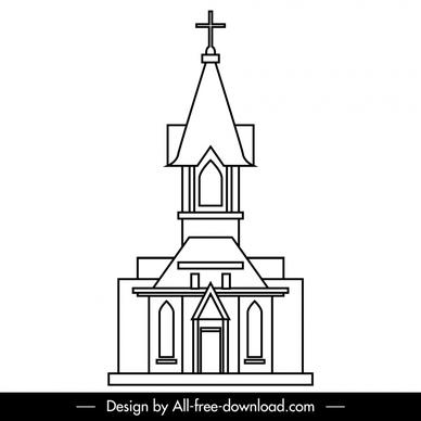 church icon black white line art outline