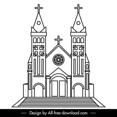 church sign icon black white line art european outline