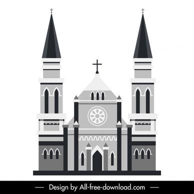 church sign icon retro black white symmetric european sketch