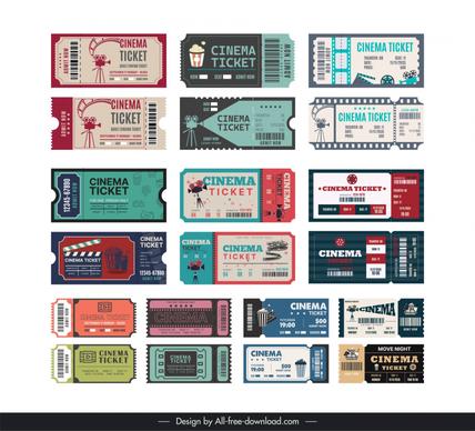 cinema tickets templates collection flat classical movie elements 