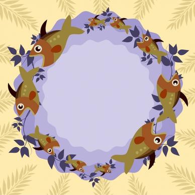circle border template fish icons ornament repeating style