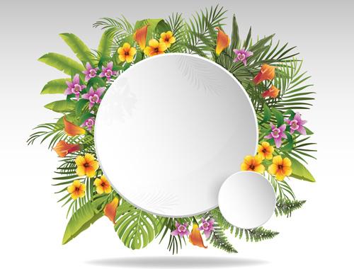 circle paper and tropical plants vector background