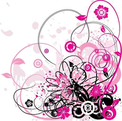 abstract background flowers icons grunge curves ornament