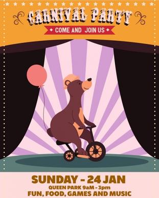 circus advertisement cute bear bicycle icons classical design