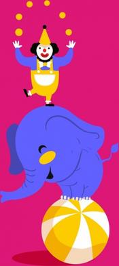 circus background clown elephant icons balance design