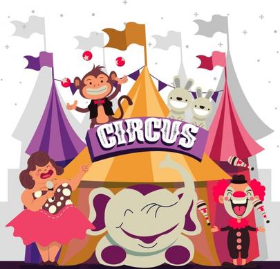 circus background tents animals clown icons decor