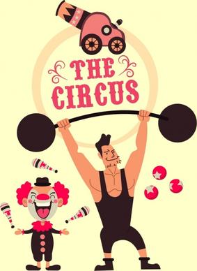 circus banner athlete clown performance icons cartoon design