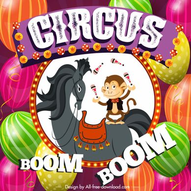 circus banner colorful balloons animals performance sketch