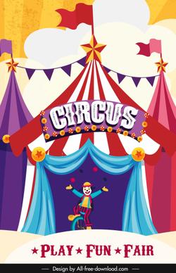 circus banner tents clown sketch colorful classic design