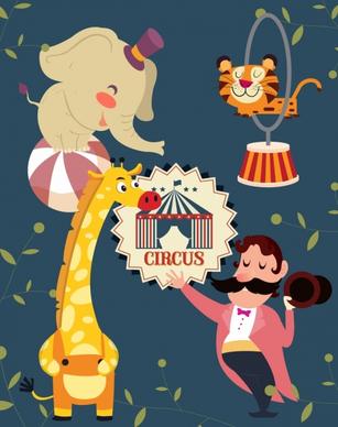 circus design elements elephant tiger giraffe male icons