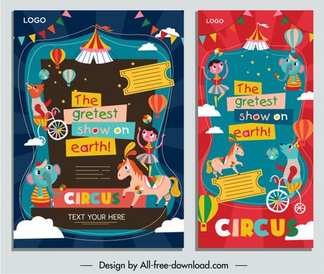 circus posters templates colorful eventful decor cartoon design