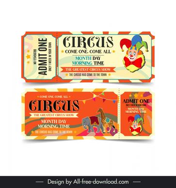 circus tickets templates classic flat clown animals